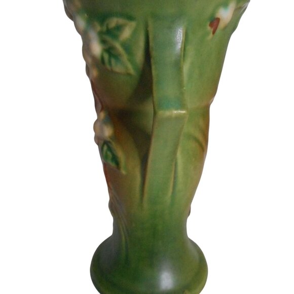 Vintage Roseville Pottery Snowberry 1940's Green Vase Art Deco Handled #1 - Picture 3 of 9